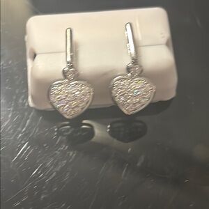 Silver moissanite, Heart Dangle Earrings